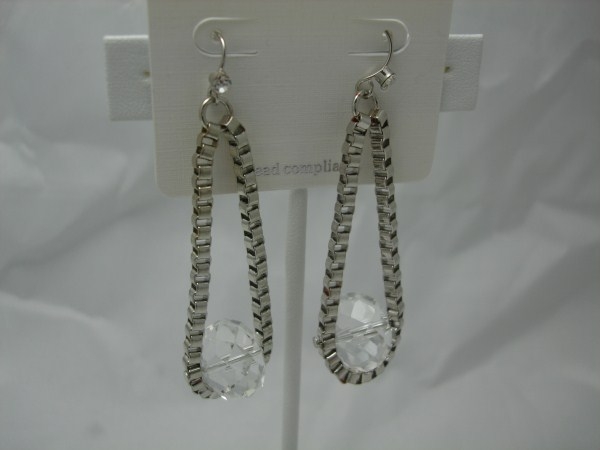 Silver Tone Earring W/ Crystal Stone